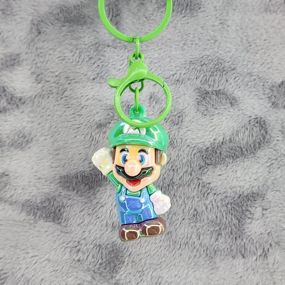 *NEW* Mario! Super Mario 3D Figure Keychain Bag Charm Iridescent Green & Blue